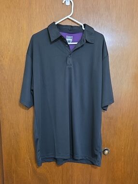 Men's Black Polo with Purple - Performance Short Sleeve